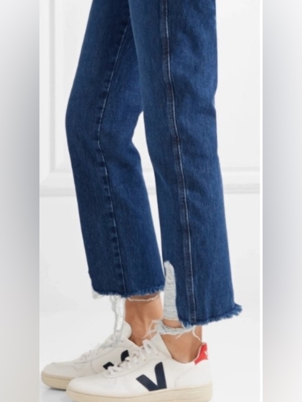Mih Cult Mid Rise Straight Distress Hem Jeans